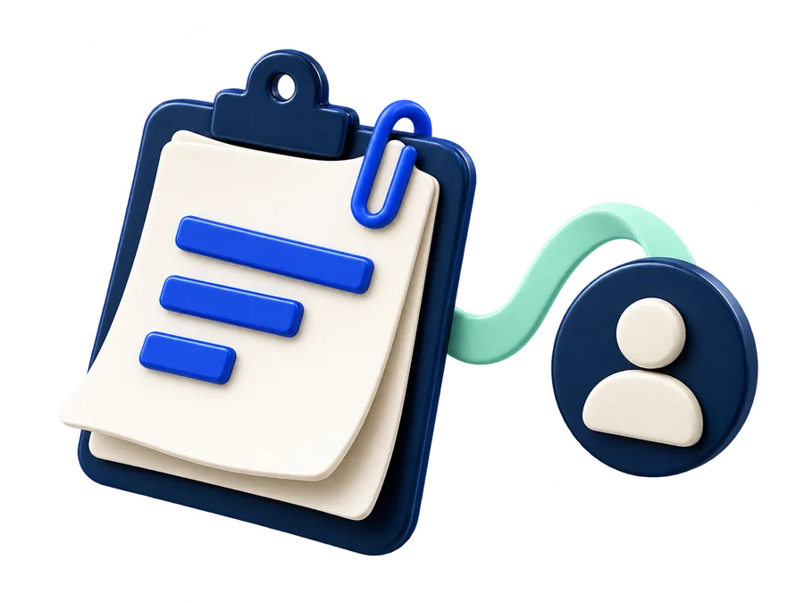 Illustration of proposal sheets connected to a customer profile.